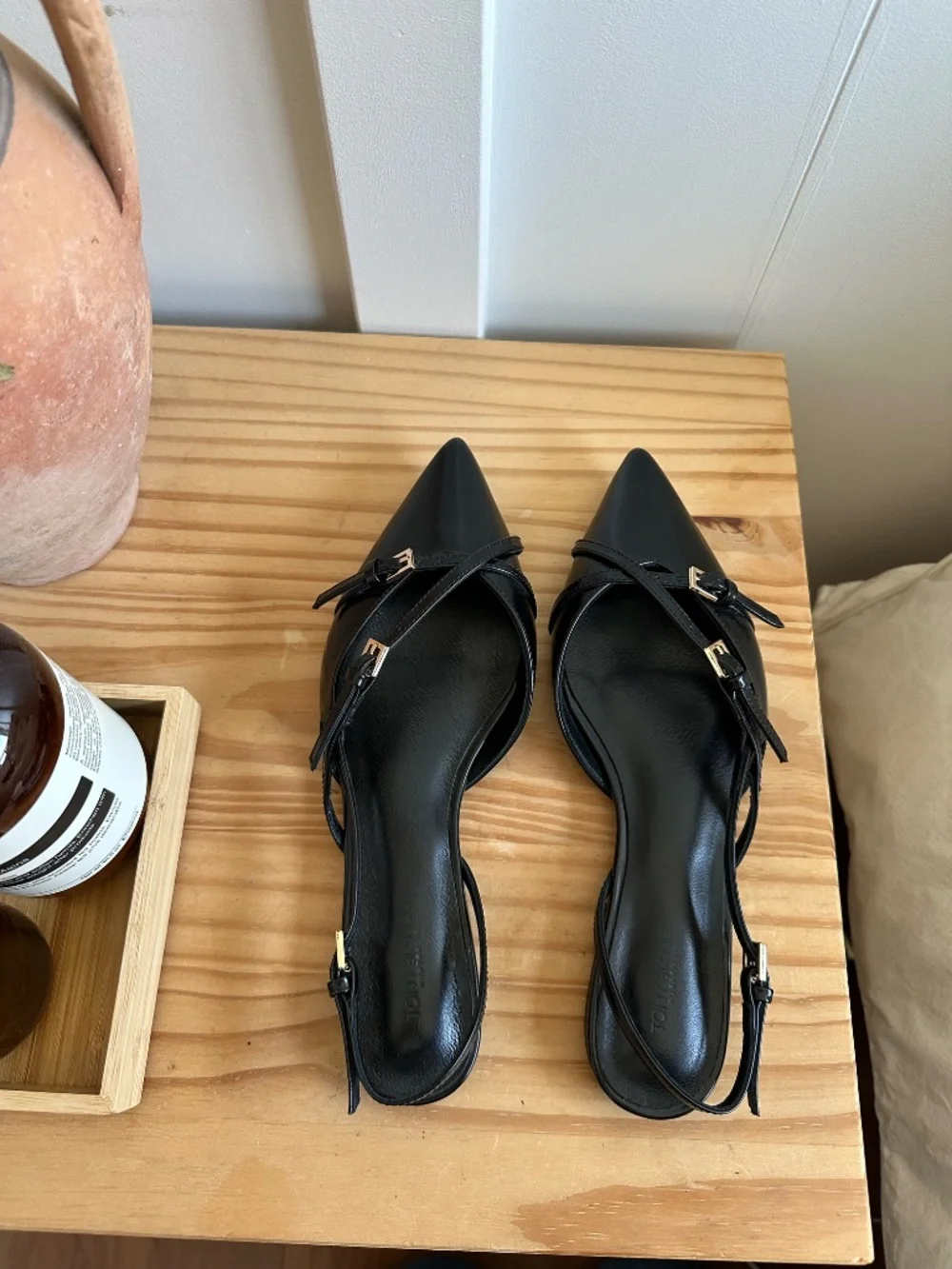 Tony Bianco black patent strappy flats